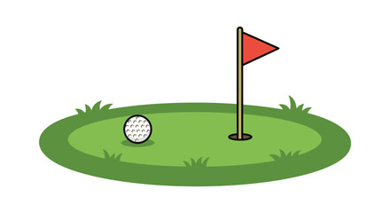 A simple cartoon illustration depicting a golf ball near the hole