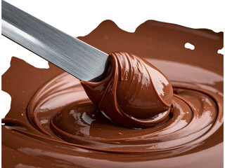 Delicious chocolate spread with knife isolated on transparent background
