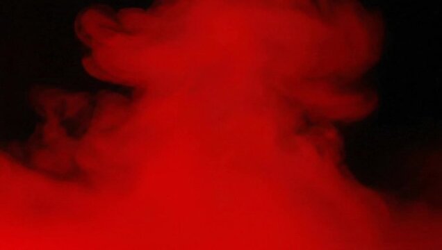 Vibrant red smoke gracefully swirls against a stark black backdrop, creating a captivating and mysterious visual effect perfect for abstract designs - Powered by Adobe