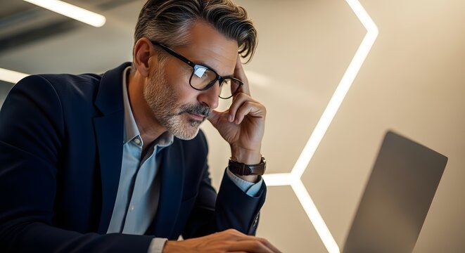 Senior Executive Woman Working on Laptop in Modern Office, Confident and Professional