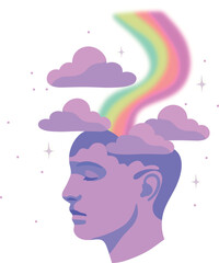 Head in the Clouds Rainbow Illustration