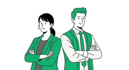 Confident professional team standing together, ready for collaboration and success in a modern business environment. United and empowered workforce graphic illustration