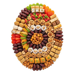 Decadent oval mezze platter abundant with sweet and savory delicacies