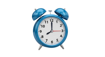 A classic blue alarm clock, isolated on transparent background, showing eight oclock, symbolizing punctuality, time management, and the urgency of deadlines