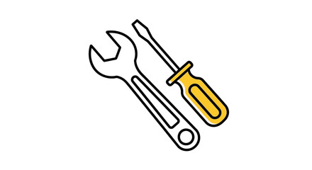 Essential vector icon depicting a wrench and a screwdriver, symbolizing crucial concepts of repair, maintenance, technical support, and problem-solving solutions