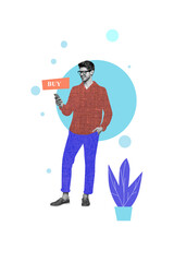 Composite collage image picture of isolated on guy smart phone buy shopping creative background