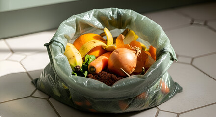 Organic Waste in Degradable Bag on Tiled Surface for Ecological Decomposition Processes