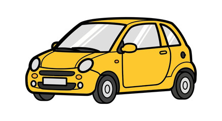 Obraz premium A vibrant yellow compact car illustration, depicted in a clean and modern cartoon style, perfect for urban transport graphics or playful design projects focusing on eco-friendly mobility
