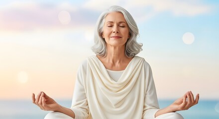 Serene Older Woman Enjoying Peaceful Moment Outdoors