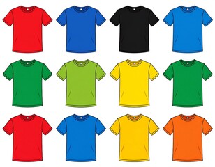 Naklejka premium A collection of multicolored blank t-shirts displayed on a white backdrop