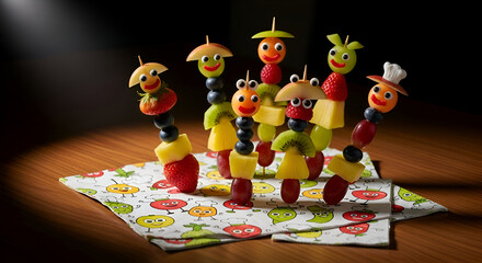 Playful Fruit Kebab Creatures Smiling and Bringing Joy to the Viewer