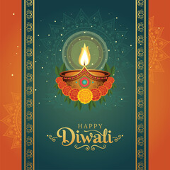 
Happy Diwali Indian festival of lights design with colorful background frame, festive celebration greeting card, and creative vector illustration perfect for banners and posters.