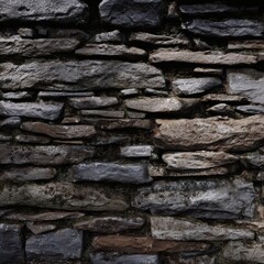 Fototapeta premium Ancient Stone Wall's Texture: A close-up shot captures the weathered surface of an ancient stone wall. The aged bricks, marked by time, create a textured effect.