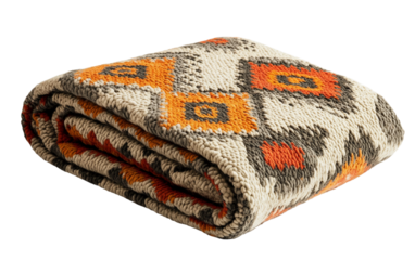 Folded area rug showcasing modern design and texture for interior styling inspiration isolated on transparent background PNG