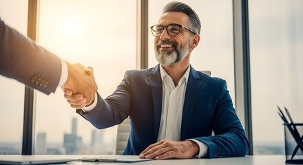 Smiling Diverse Team Collaborating on Project in Modern Office