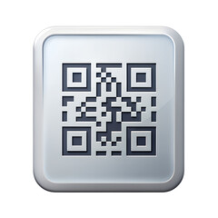 3DQR Code Icon on Glossy White Square QR code barcode isolated on a transparent background