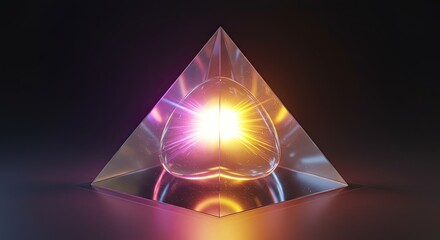 Transparent 3D smooth pyramid with radiant light play 