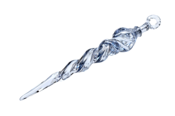 Elegant twisted glass icicle christmas ornament isolated on transparent background