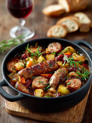 Hearty sausage and potato stew with fresh rosemary