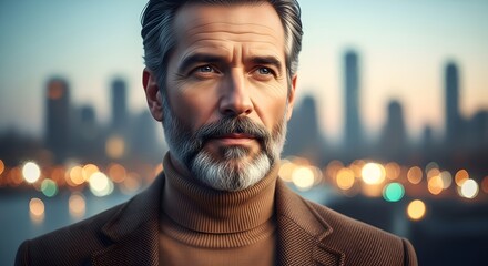 Thoughtful Businessman Working Late in Modern Office