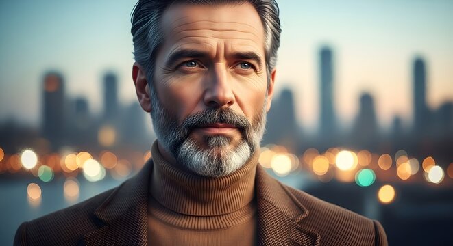 Thoughtful Businessman Working Late in Modern Office