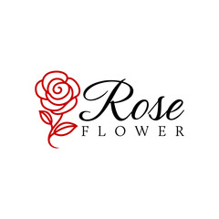 Stylish logo design featuring a red rose flower with elegant typography, symbolizing beauty, nature, love, and sophistication. Editable Vector File
