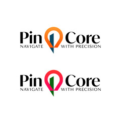 Modern logo design featuring a colorful navigation pin icon with geometric style and bold typography, symbolizing direction, accuracy, and technology. Editable Vector File
