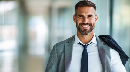 Fototapeta premium Smiling Businessman in Blazer with Tie, Success, Leadership