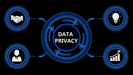 Conceptual illustration of data privacy including icons of partnership, idea, user, and growth