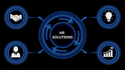 Innovative hr solutions concept depicted with icons and circular flow on black background