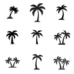 Fototapeta premium Collection of black silhouette palm trees on white background 