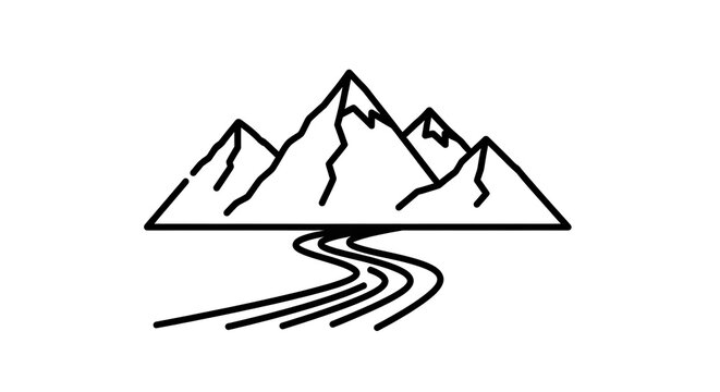 Mountain range river stream outline design element