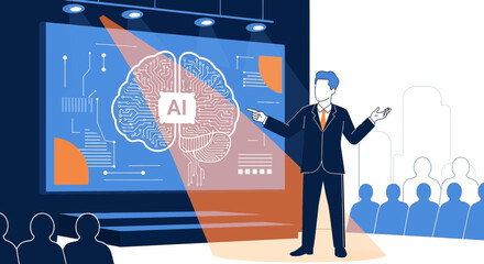 Presentation on artificial intelligence vector illustration conference show stage design