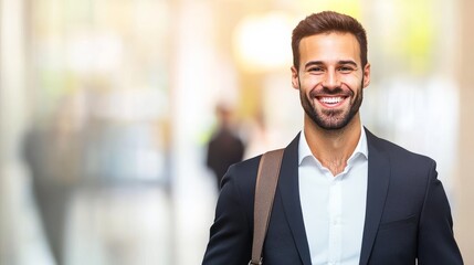 Fototapeta premium Smiling Businessman Portrait with Urban Background, Success , Leadership
