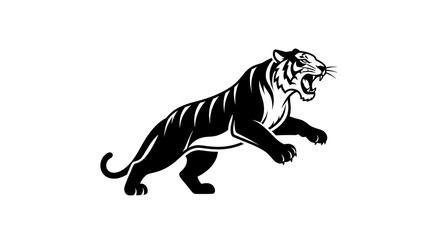 Roaring tiger silhouette on white background