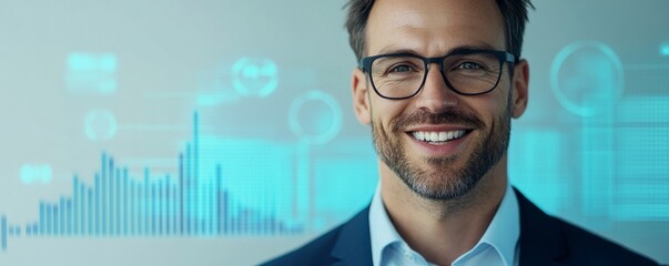 Smiling Businessman With Data Analytics Overlay, business, technology
