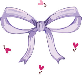 Purple Bow with Hearts and Floral Accents