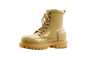 Elegant Beige Ankle Boot Featuring Lace-Up Closure and Chunky Lug Sole for Stylish Functionality   isolated on white background , cutout	