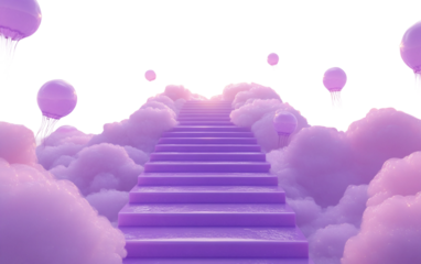 Dreamlike puffy lavender steps creating imaginative pathway in serene abstract setting isolated on transparent background PNG