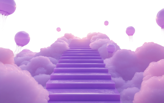 Dreamlike puffy lavender steps creating imaginative pathway in serene abstract setting isolated on transparent background PNG