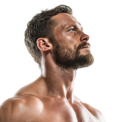 Obraz premium Fitness model posing in studio with strong physique and focused gaze