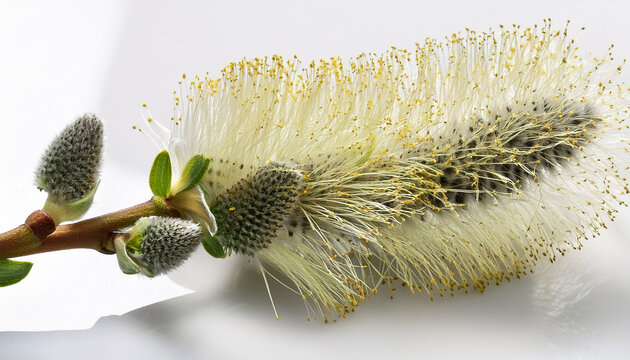 Weibliche Bluten Der Salweide Salix Caprea Vor Weissem Hintergrund
