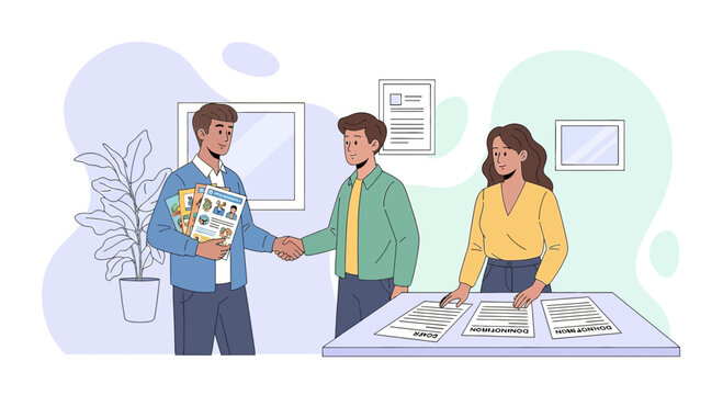 Successful job interview handshake vector illustration showcasing candidate recruitment process
