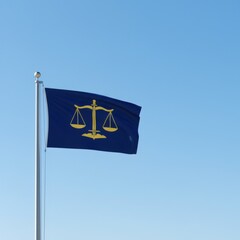State flag of Delaware proudly waving on a flagpole under a clear blue sky, symbolizing justice and law with its iconic emblem. Delaware state flag.