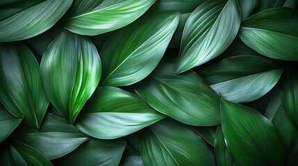 Lush Green Leaves Pattern Dense Foliage Background with Vibrant, Natural Texture and Leaf Detail