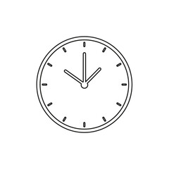 A simple black and white line drawing of a clock face showing the time.