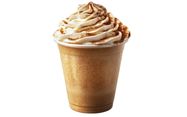 Warm spiced coffee beverage presented with creamy topping perfect for fall cafe and lifestyle designs isolated on transparent background PNG