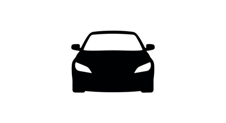 Front view silhouette of a modern car on a white background Keywords: car, automobile, vehicle, transportation, silhouette, front view, headlights, transparent background also white background