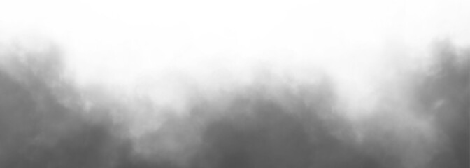 Realistic black fog and smoke texture isolated on transparent background, mist and steam overlay effect