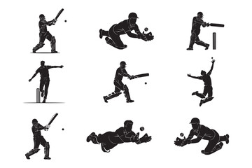 Black vector silhouette illustration of people in action like jumping, running, and dancing for sport or fashion